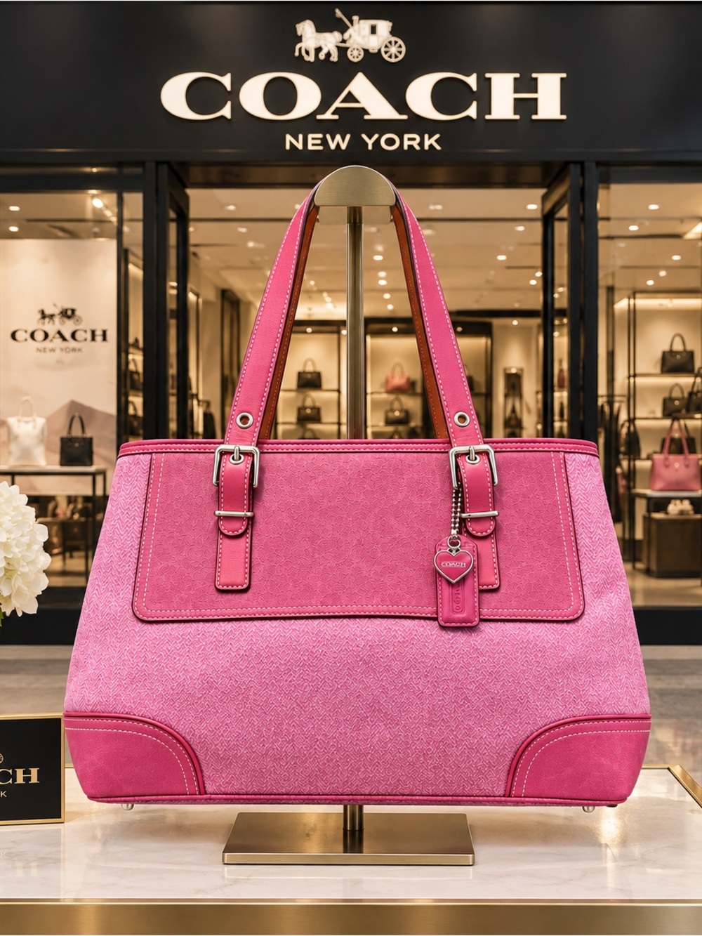 Coach Vintage Y2K Pink Herringbone Wool Tweed Satchel Tote Bag 1408